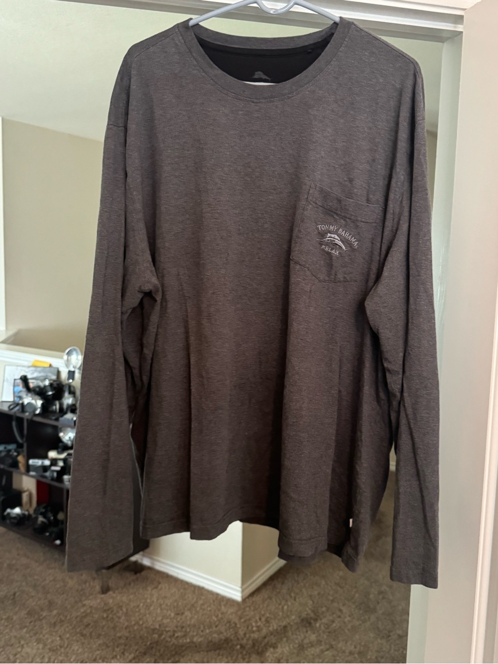 Tommy Bahama Long Sleeve Pocket Tee in Charcoal